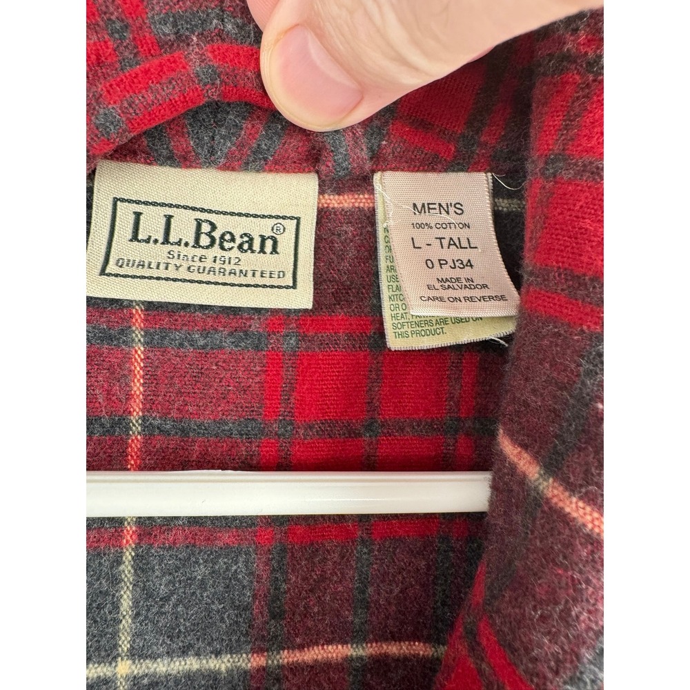 L.L. Bean Flannel Robe Men Large Tall Red Plaid Cotton Belted Loungewear - Picture 5 of 9